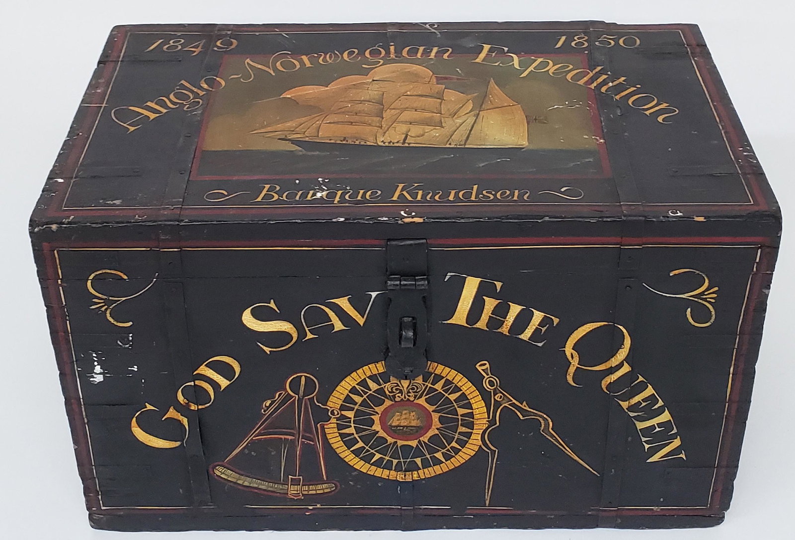 Vintage Nautical Decorated Trunk, "God Save The Queen" (1 of 8)