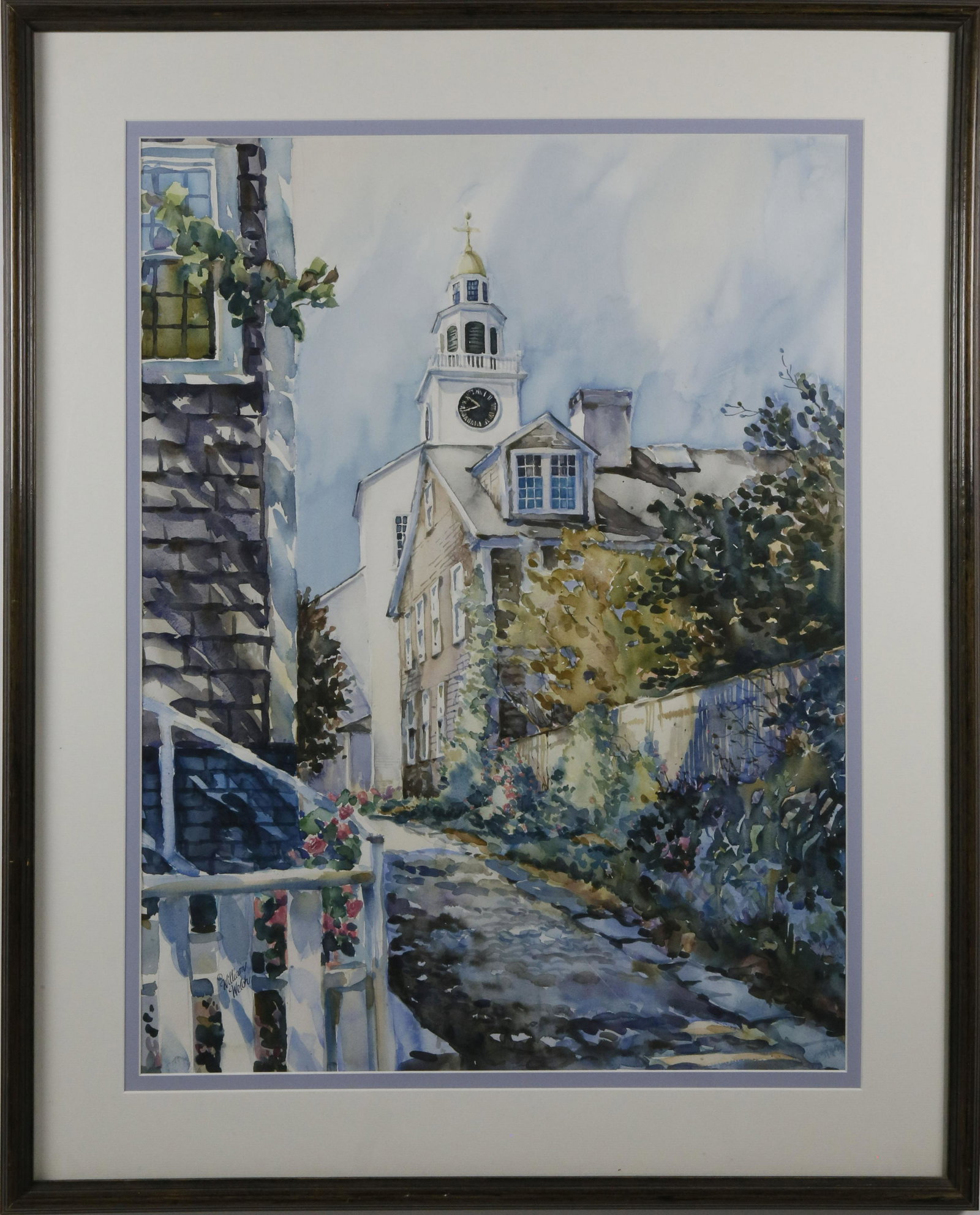 William Welch Watercolor on Paper "Stone Alley": William Welch (1947-2018) Watercolor on Paper "Stone Alley", signed lower left William Welch, matted and framed in a molded wood frame 28.5 in. x 22.5 in. Overall 36.5 in. x 29.5 in. A Cleveland nativ