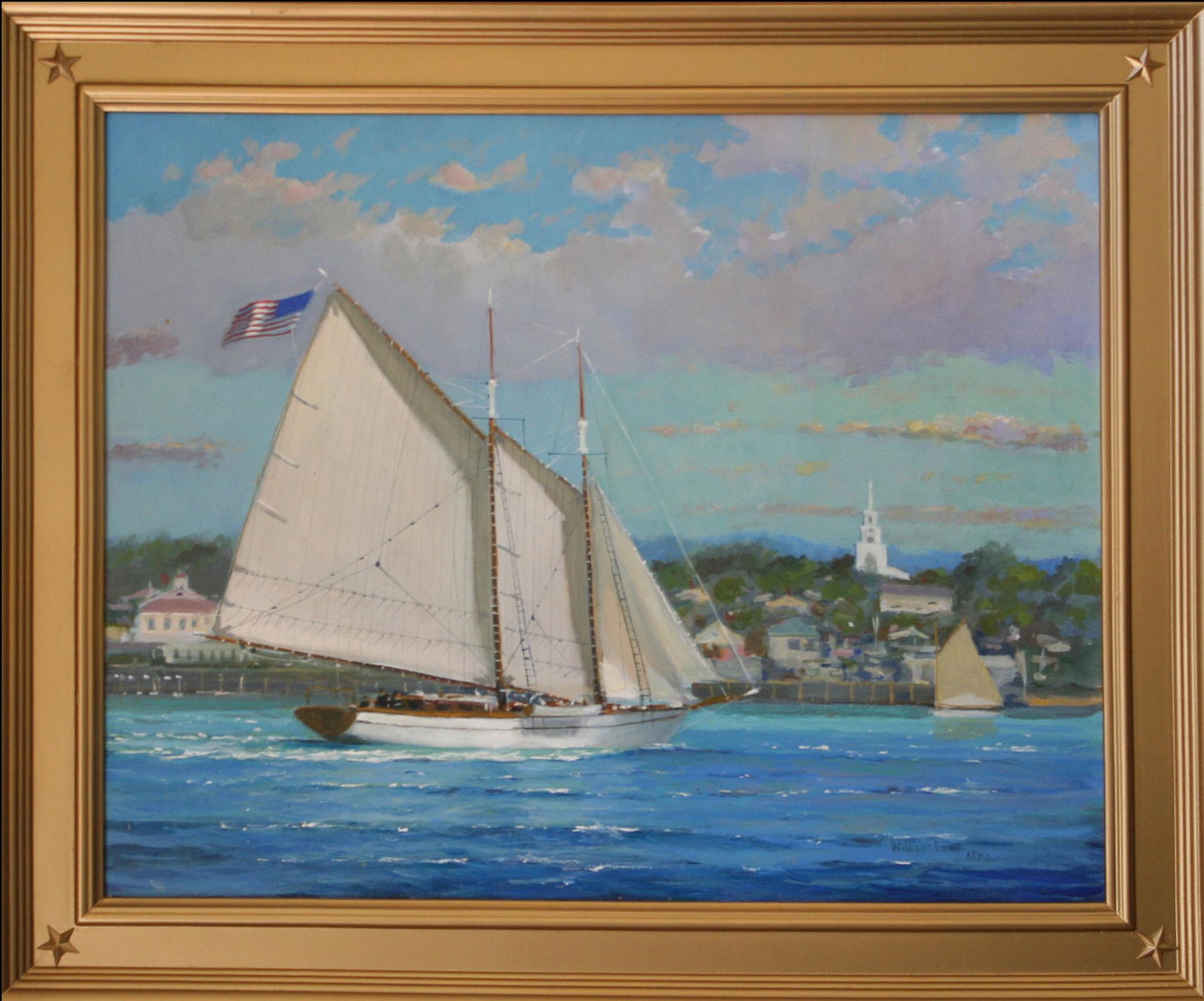 William Lowe Oil on Canvas "Sailing Past the Nantucket (1 of 2)