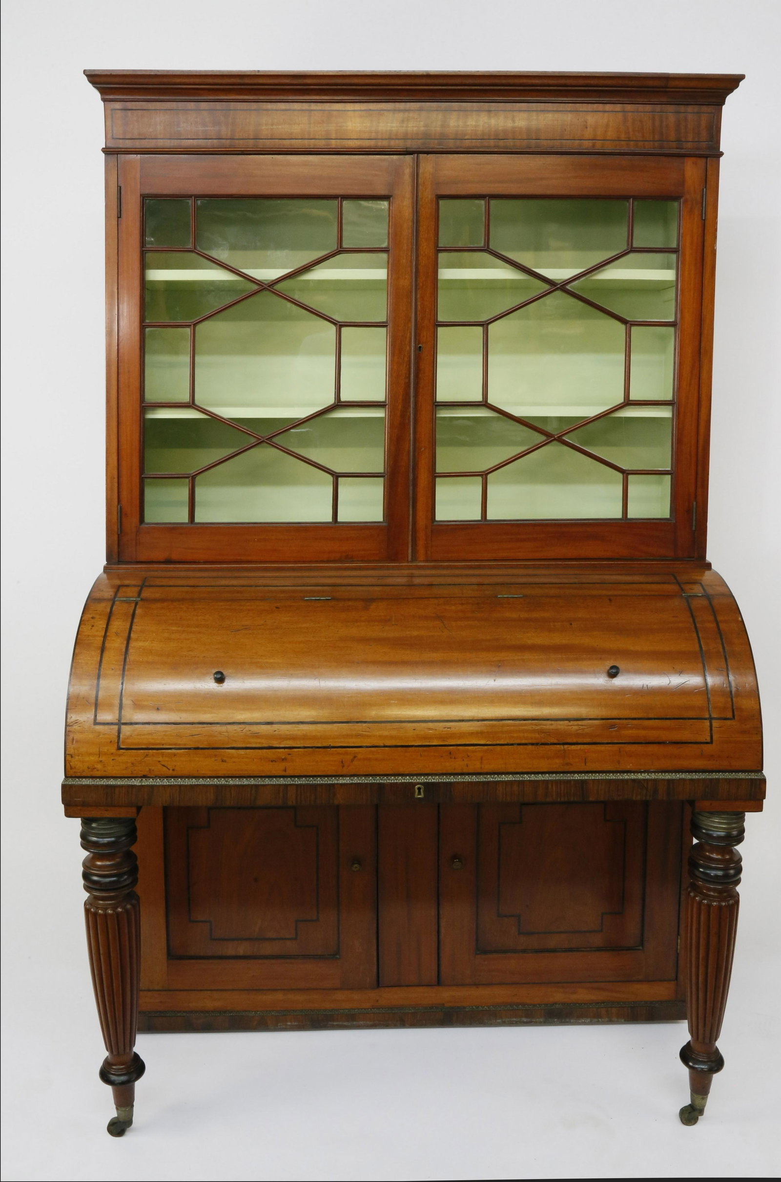 English Blonde Mahogany Cylinder Desk Secretary (1 of 9)