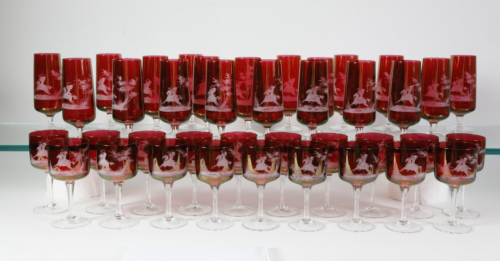 39 Bohemian Ruby Etched Glass Equestrian Wines and (1 of 7)