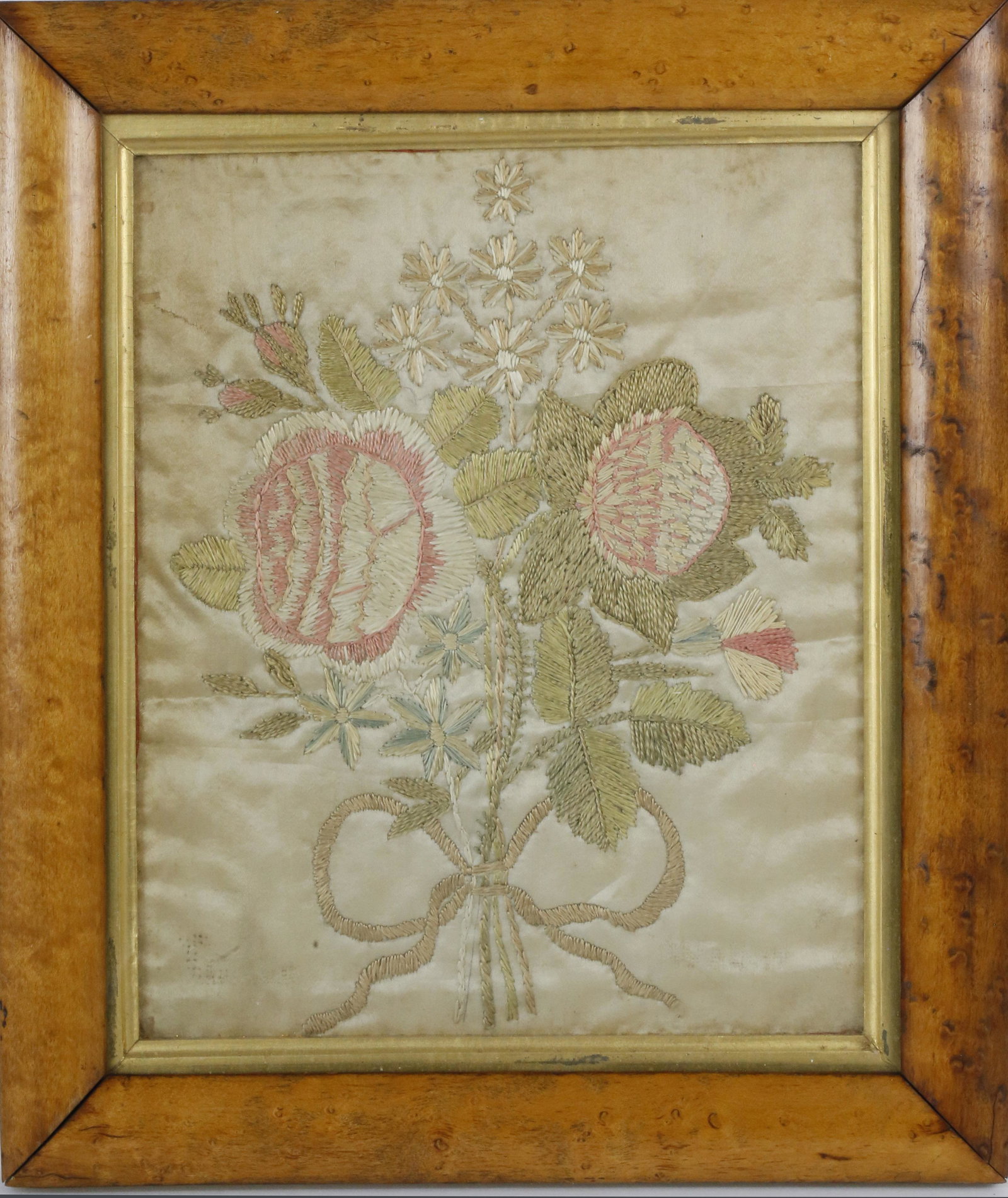 Floral Needlework Embroidery on Silk, early 19th (1 of 6)