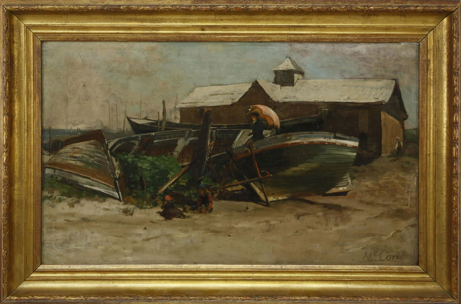 George Herbert McCord Oil on Canvas "Shipyard with Lady (1 of 7)