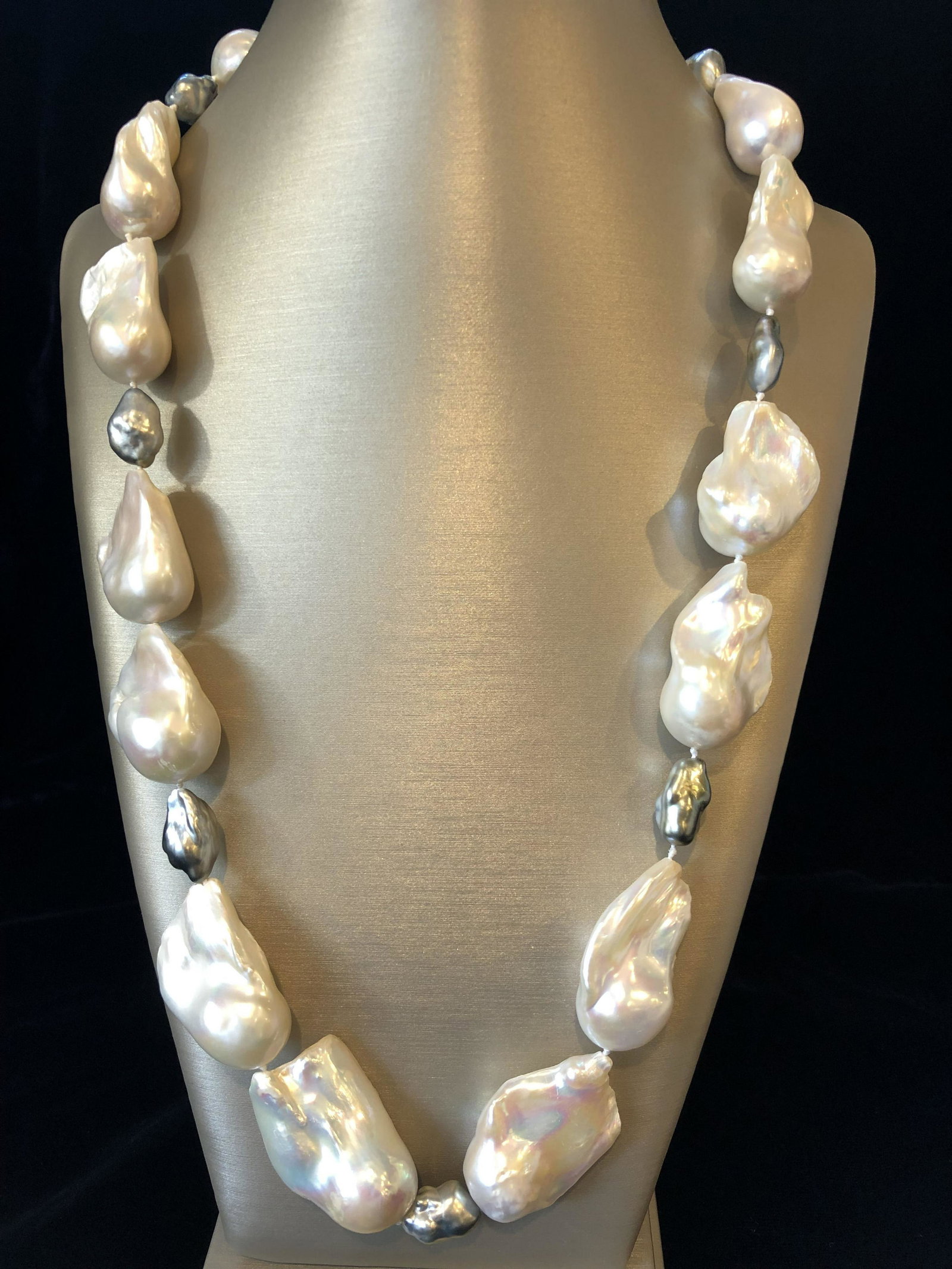 17mm Cultured White Baroque & Grey Keshi Pearl Necklace (1 of 5)