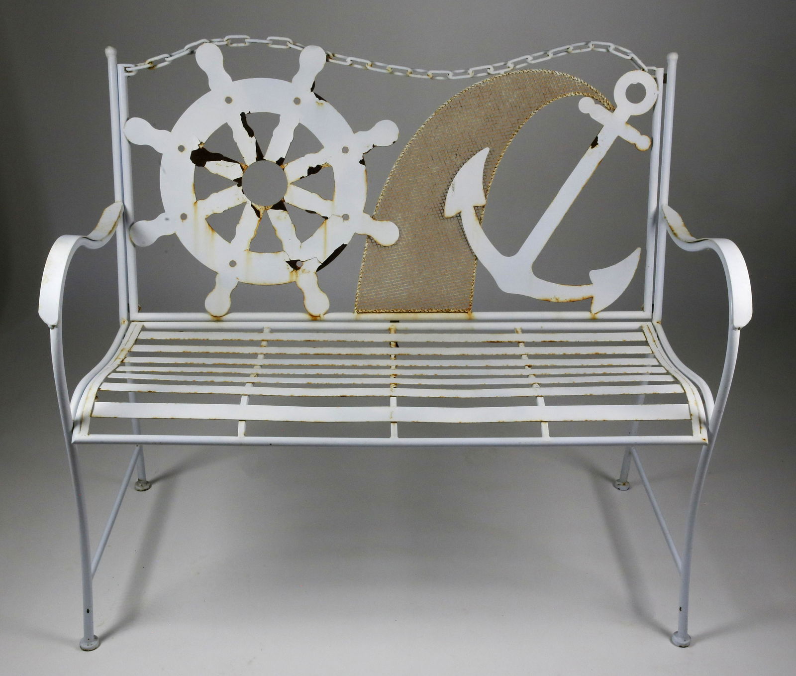 Vintage Nautical Ship's Wheel and Anchor Garden Bench (1 of 7)
