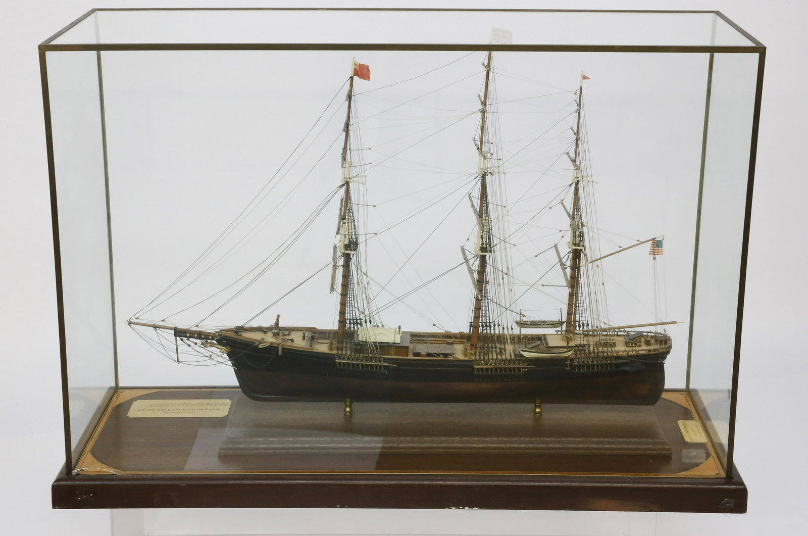 Cased Model 1852 Clipper Ship "Sovereign Of The Seas": Cased Model of the 1852 Clipper Ship "Sovereign Of The Seas", 20th Century with brass plate "Builder Donald Mckay, East Boston, Massachusetts, Owner Grinnel Minturn & CO. New York Length 258 Feet;