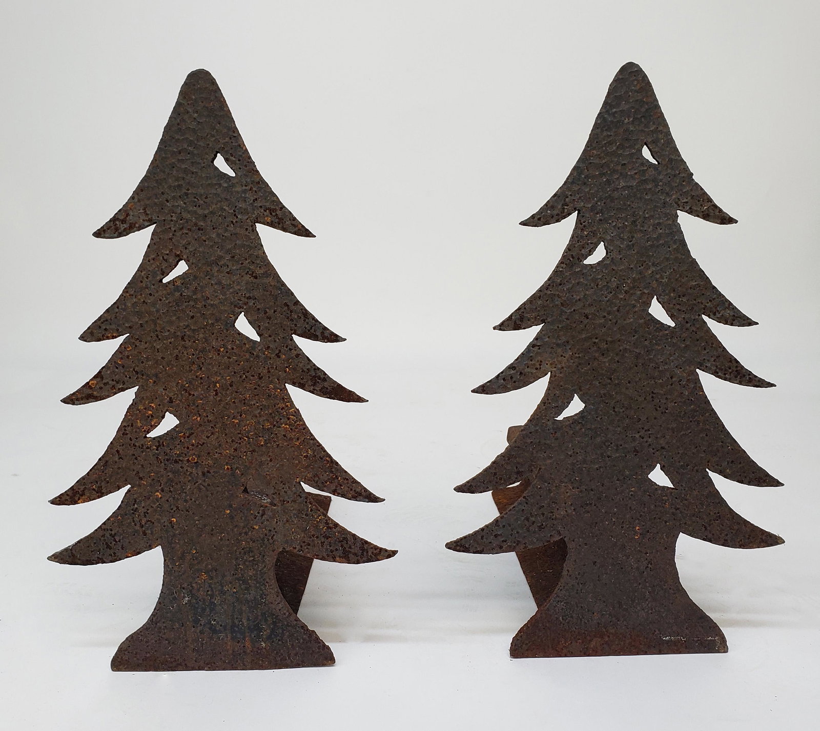 Pr Vintage Cast Iron Hammered Christmas Tree Andirons (1 of 6)