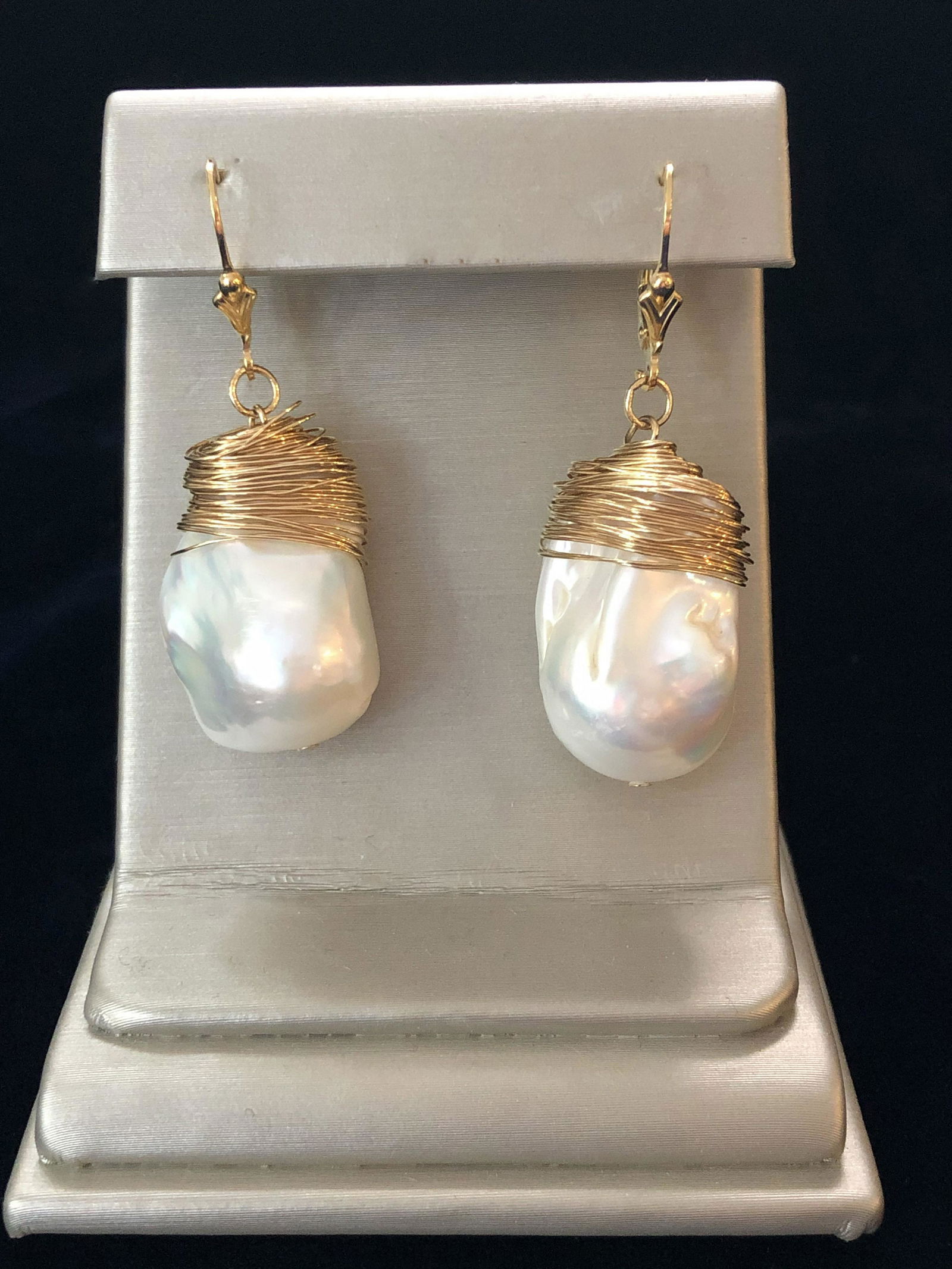 Pair of White Baroque Pearl Vermeil Wire Earrings (1 of 1)