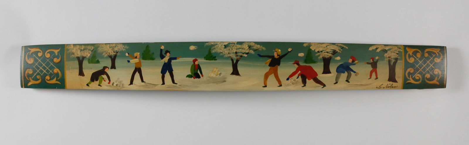 Sally Nolan Hand Painted Barrel Stave "Snowball Fight" (1 of 7)