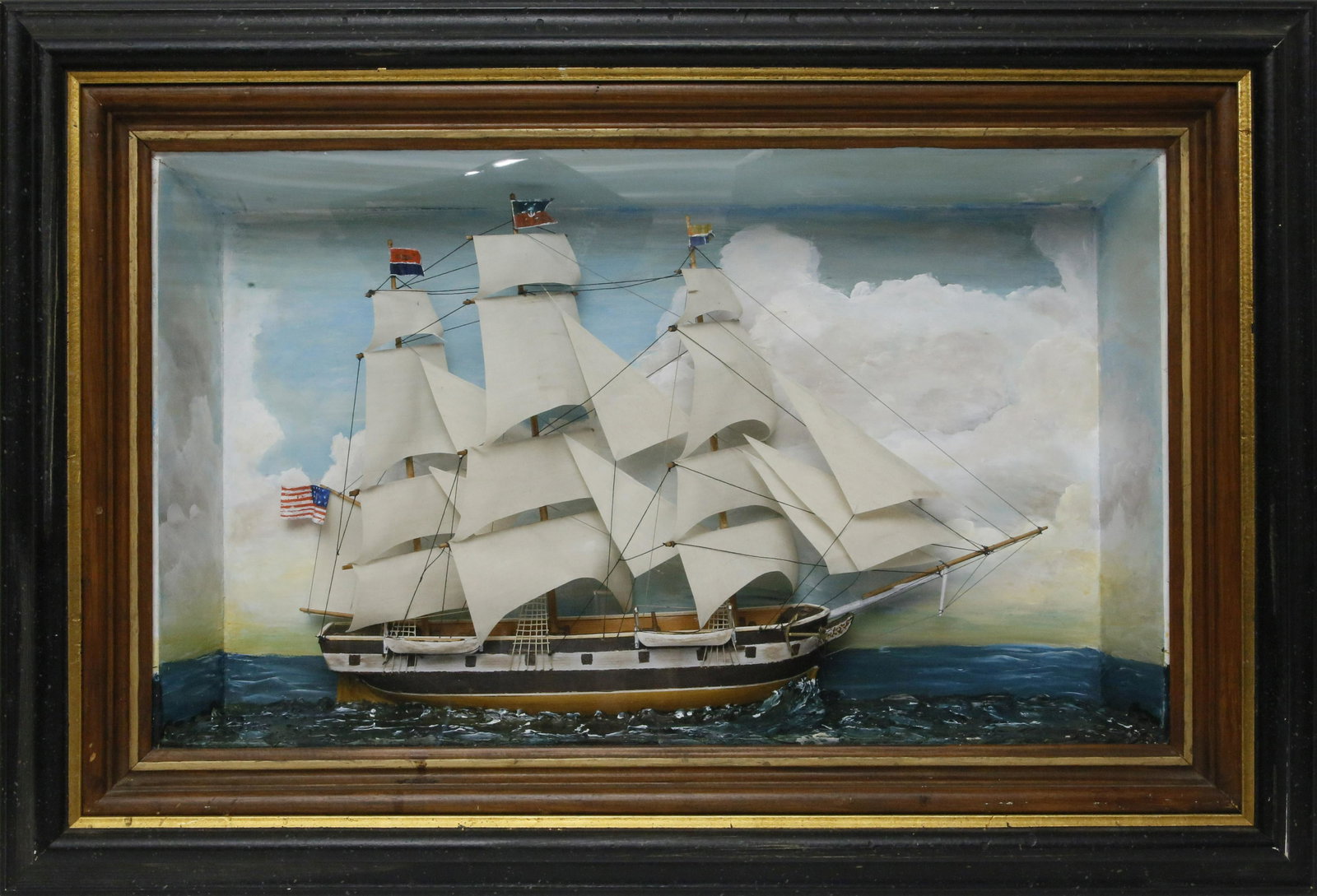 American Three-Mast Clipper Ship Shadowbox, 20th c. (1 of 3)