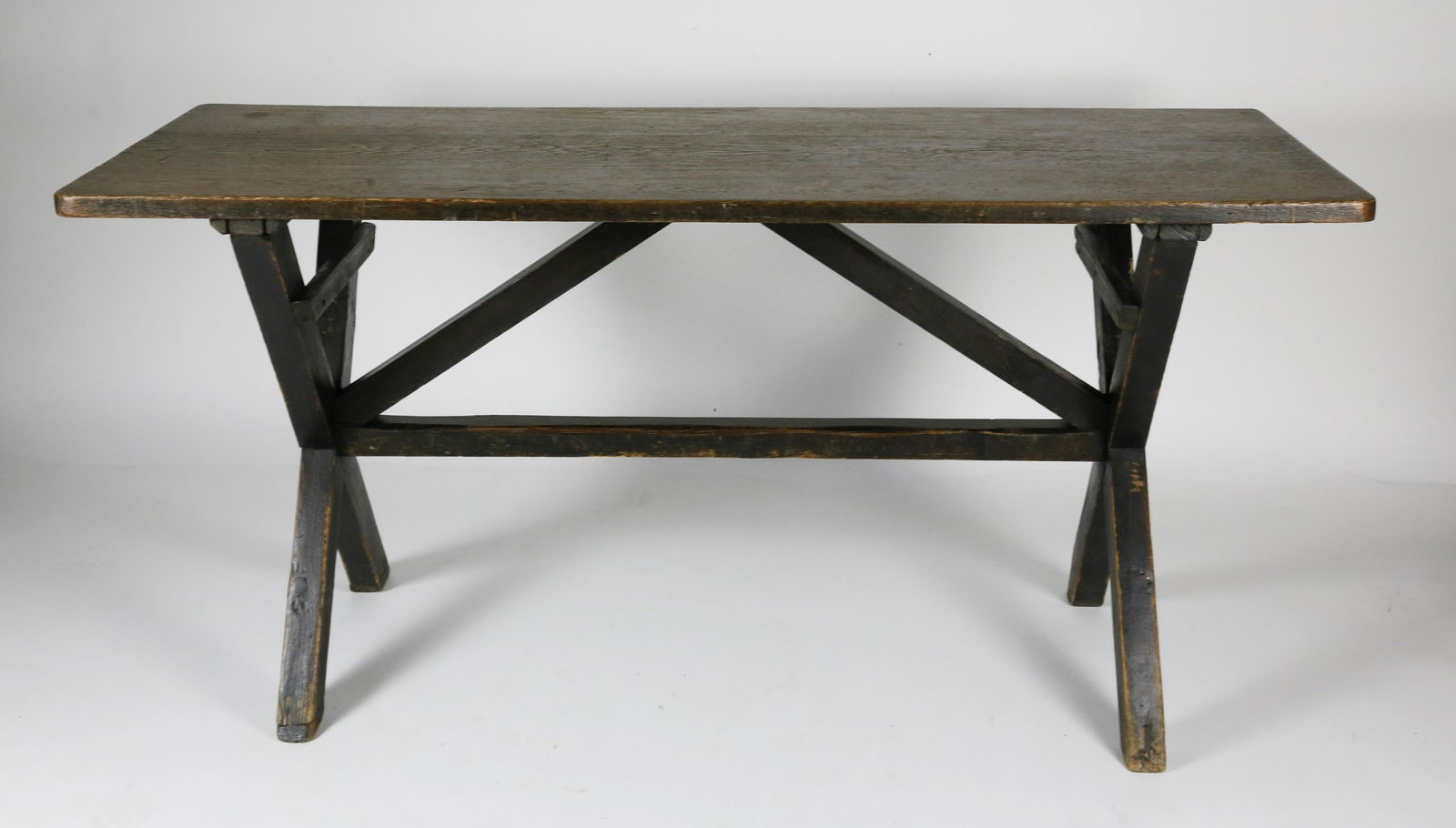 Antique English Oak Rectangular Top Sawbuck Table (1 of 6)