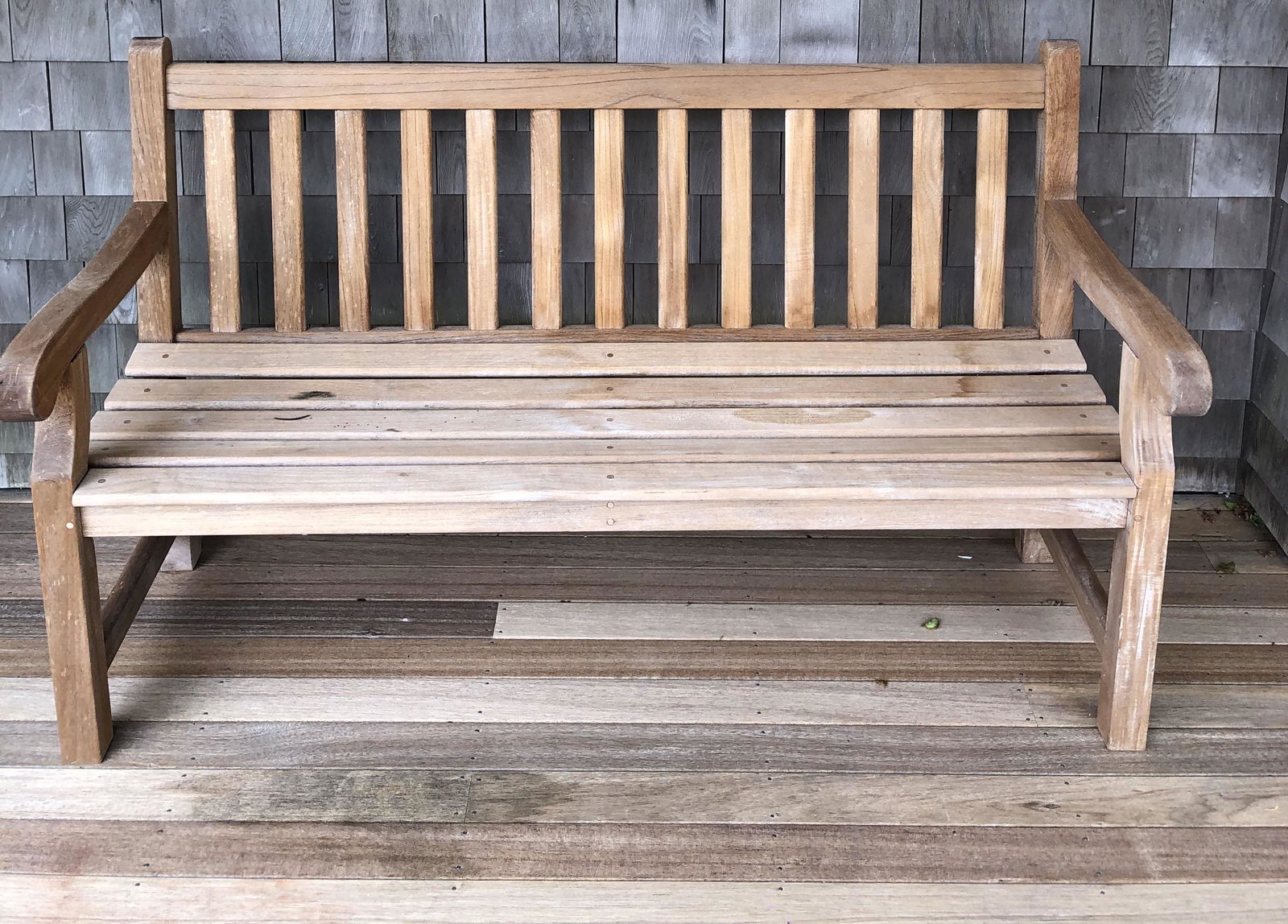 PAIR of Wood Classics Teak Wood Garden Settees: PAIR of Wood Classics Teak Wood Garden Settees Height 36 in. Length 60 in. Depth 24 in.