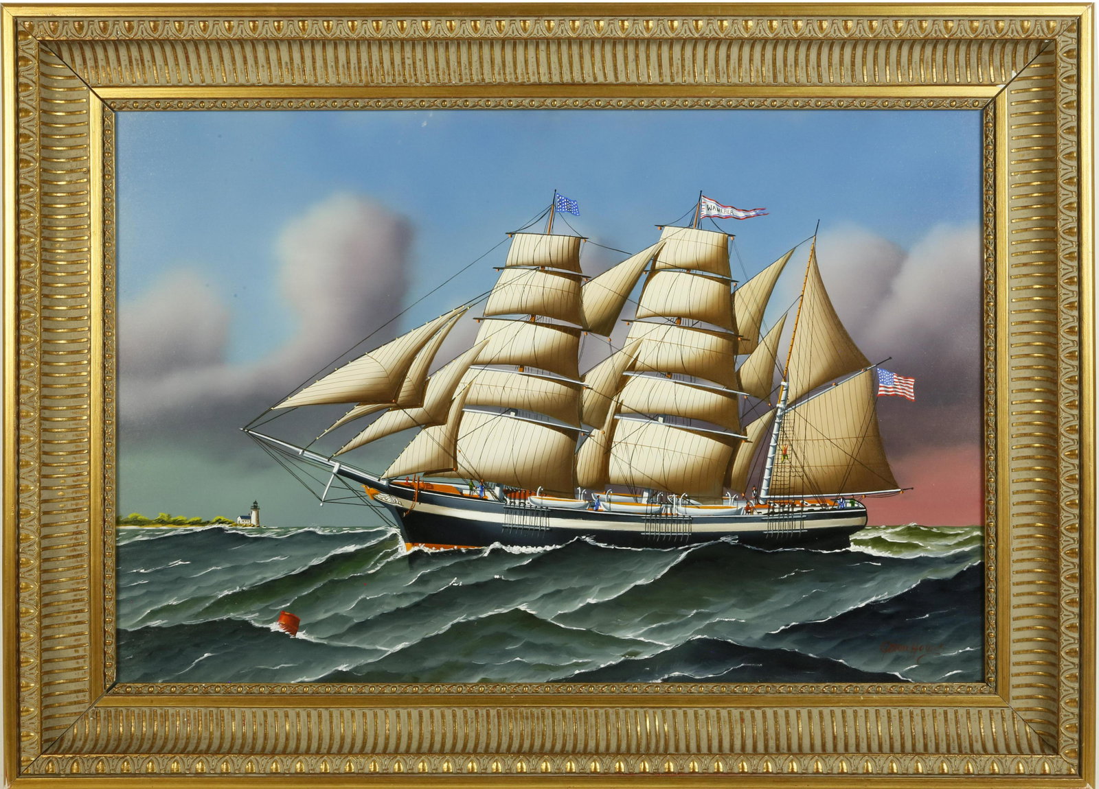 Jerome Howes Oil on Board "The Wanderer" Wrecked Off Martha's Vineyard 1924 (1 of 6)