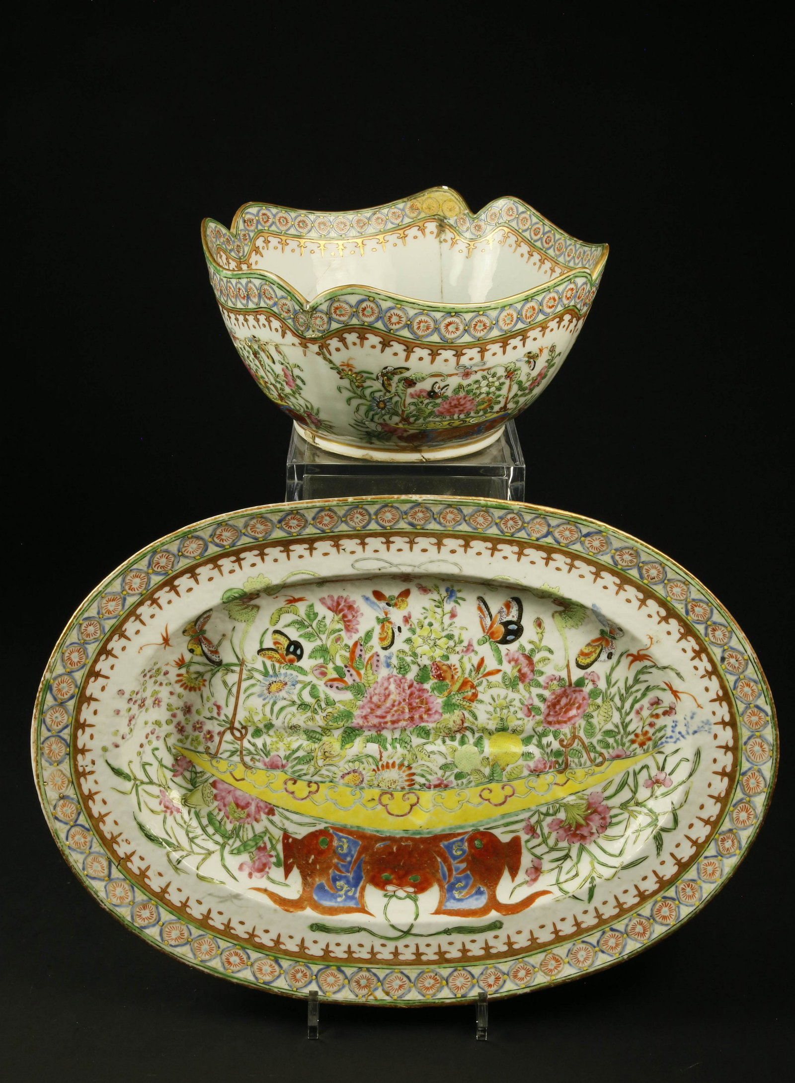 Chinese Export Famille Verte Well and Tree Platter and Bowl, 19th Century (1 of 10)