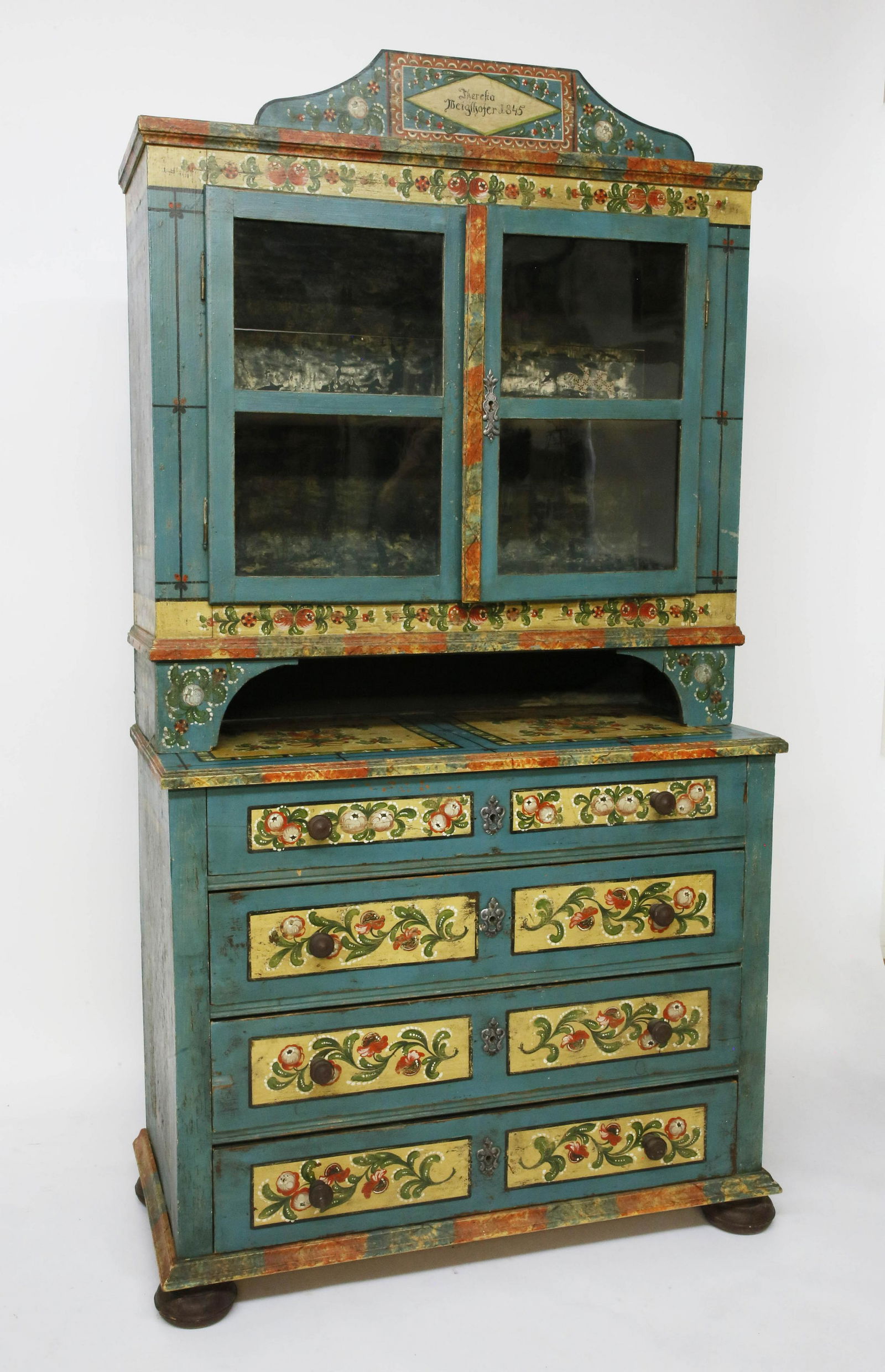 Decorated Signed and Dated German 2-Part Kitchen Cupboard, 19th Century (1 of 7)