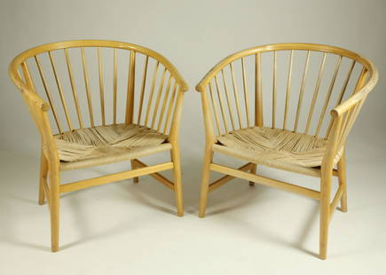 Two Vintage Hans Wegner PP-112 Chairs for PP Mobler Co., Denmark: Two Vintage Hans Wegner PP-112 Chairs for PP Mobler Co., Denmark, circa 1978, ash wood with original woven seats, applied manufacturer's label "PP Mobler Denmark Design" Height 30 in. Width 27.25 in.