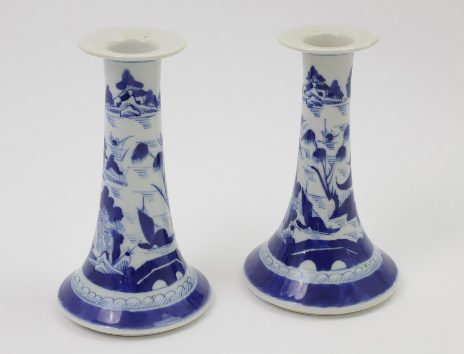Pair of Canton Trumpet-Form Candlesticks, 19th Century (1 of 5)