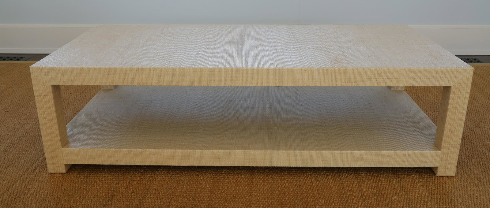 Grass Cloth Covered Contemporary Two Tier Low Table: Grass Cloth Covered Contemporary Two Tier Low Table Height 16 in. Length 56 in. Depth 26 in.