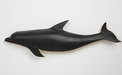Clark Voorhees Jr. Carved Wood Black Whale: Clark Voorhees Jr. (1911-1980) Carved Wood Black Whale, carved initials and stamped C. Voorhees on verso. Clark Voorhees, Jr., the son of renowned American Impressionist Clark Greenwood Voorhees