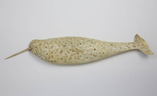 Clark Voorhees Jr. Carved Wood Narwhal: Clark Voorhees Jr. (1911-1980) Carved Wood Narwhal, carved initials and stamped C. Voorhees on verso. Note: Chip to finish on the Narwal fluke. Clark Voorhees, Jr., the son of renowned American