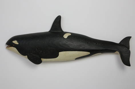 Clark Voorhees Jr. Carved Wood Killer Whale: Clark Voorhees Jr. (1911-1980) Carved Wood Killer Whale, carved initials and stamped C. Voorhees on reverse.Â Clark Voorhees, Jr., the son of renowned American Impressionist Clark Greenwood