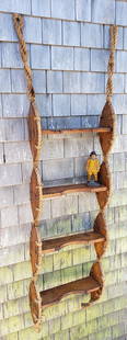 Antique - Vintage 4-Rung Oak Ship's Rope Ladder: Antique - Vintage 4-Rung Oak Ship's Rope Ladder, with looped rope hooks can also be displayed or used as a shelf. 70 in. x 18 in.