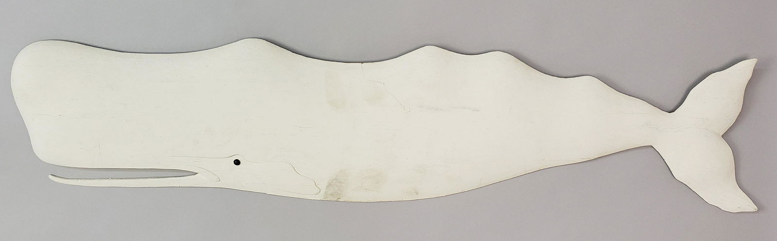 Vintage Carved and Painted Wooden Moby Dick Sperm Whale Plaque: Vintage Carved and Painted Wooden Moby Dick Sperm Whale Plaque, signed, "B", on reverse. 43.25 in. x 10 in.