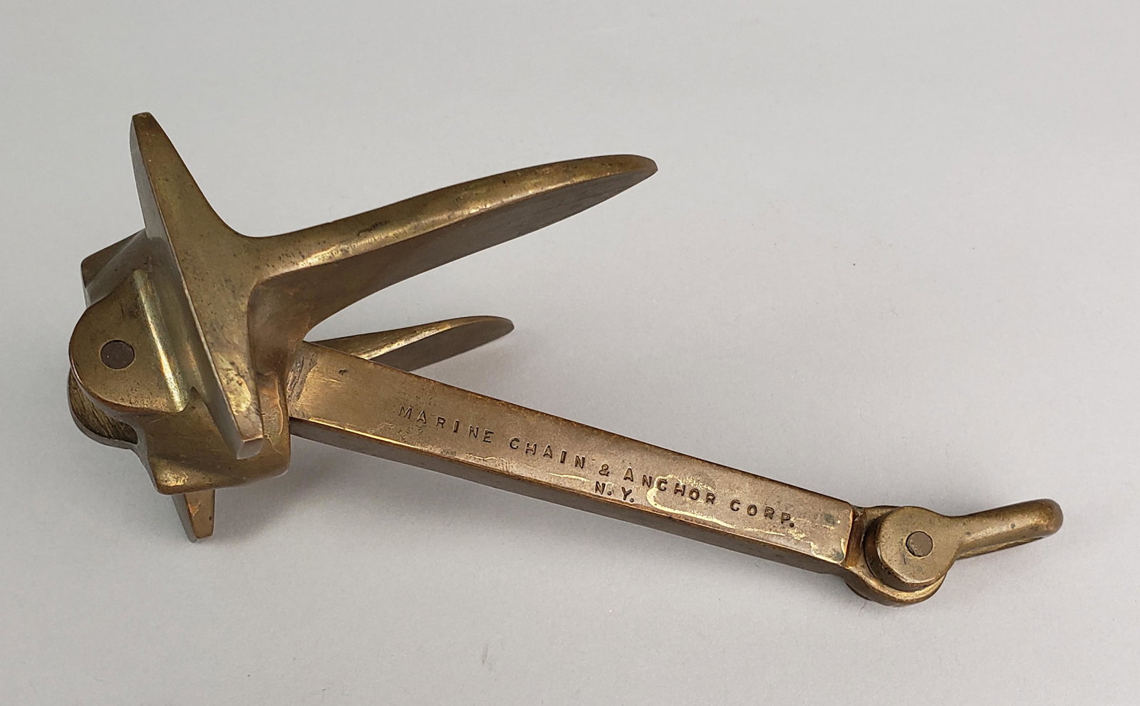 Vintage Marine Chain & Anchor Corp Solid Brass Salesman Sample Anchor: Vintage Marine Chain & Anchor Corp Solid Brass Salesman Sample Anchor, New York, stamped, "Powell". 6.75 in. x 3.5 in.