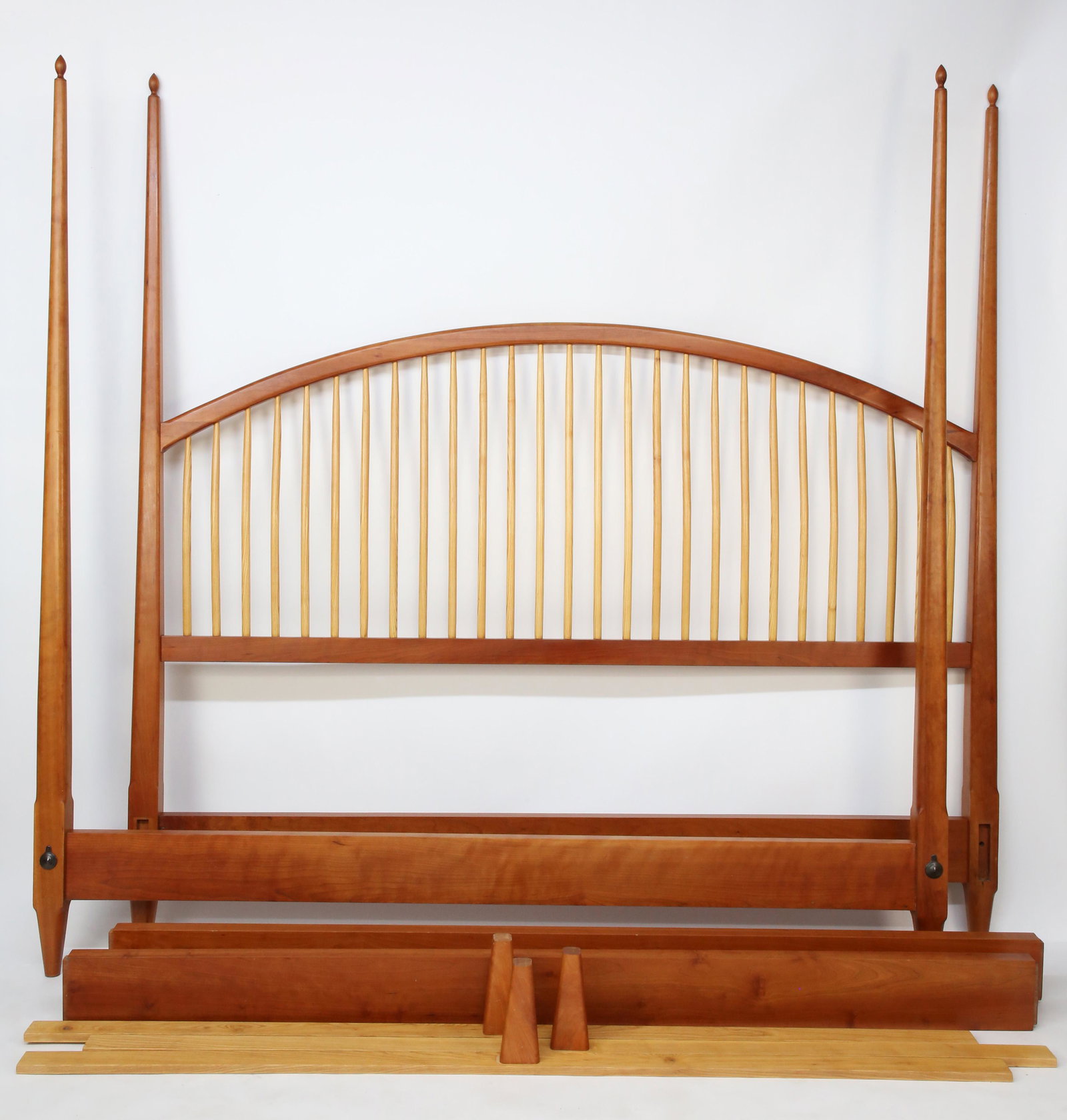 Signed Stephen Swift Cherry and Ash Four Poster Spindle King Bed, circa 1995 (1 of 5)