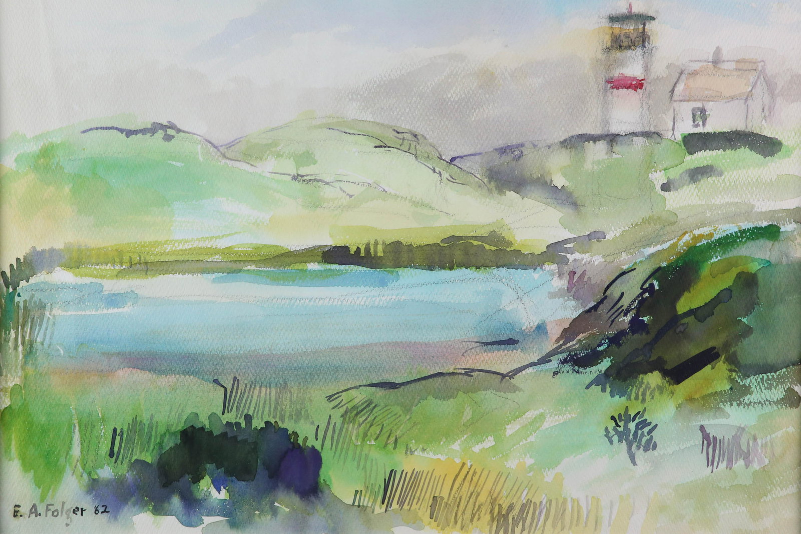 A.E. Folger Vintage Watercolor View of Sankaty Head Lighthouse, Nantucket, mid Century (1 of 7)