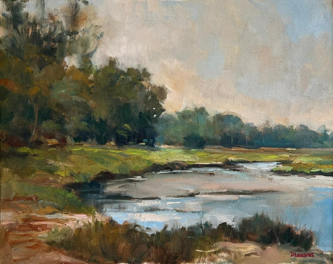 David Lazarus Oil on Canvas "Maine Lakescape": David Lazarus (British-American b. 1952) Oil on Canvas "Maine Lakescape," signed lower right D. Lazarus, in molded gilt frame 16 in. x 27 in. Framed 23 in. x 27 in.