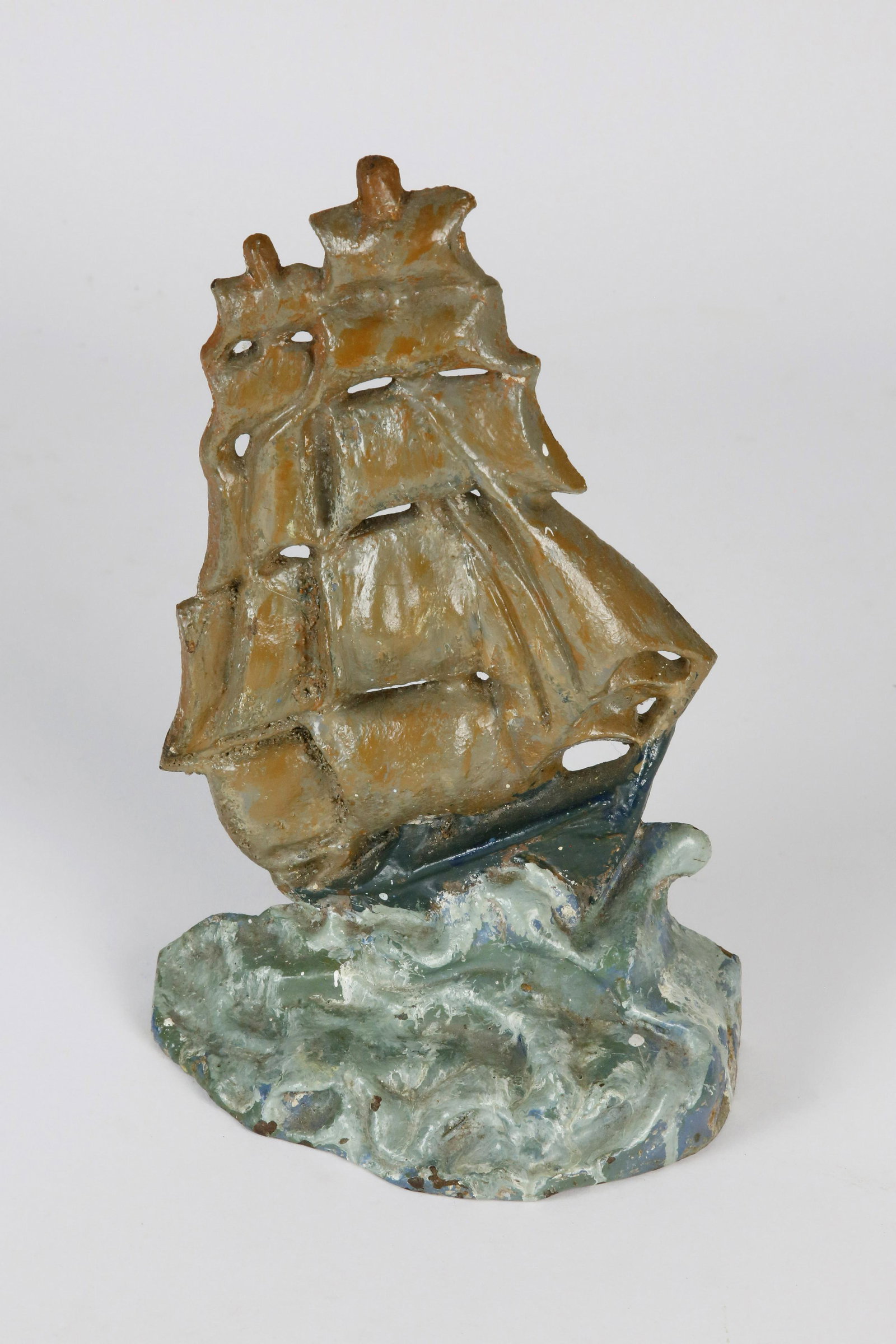 Vintage Painted Cast Iron Clipper Ship on the High Seas Doorstop: Vintage Painted Cast Iron Clipper Ship on the High Seas Doorstop