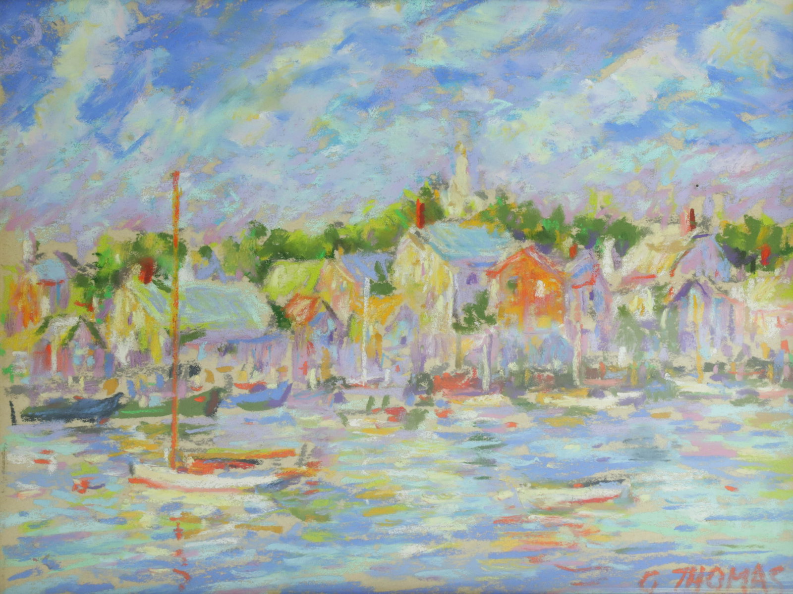 George Thomas Pastel on Paper "Summer Day Easy Street Boat Basin Nantucket" (1 of 6)