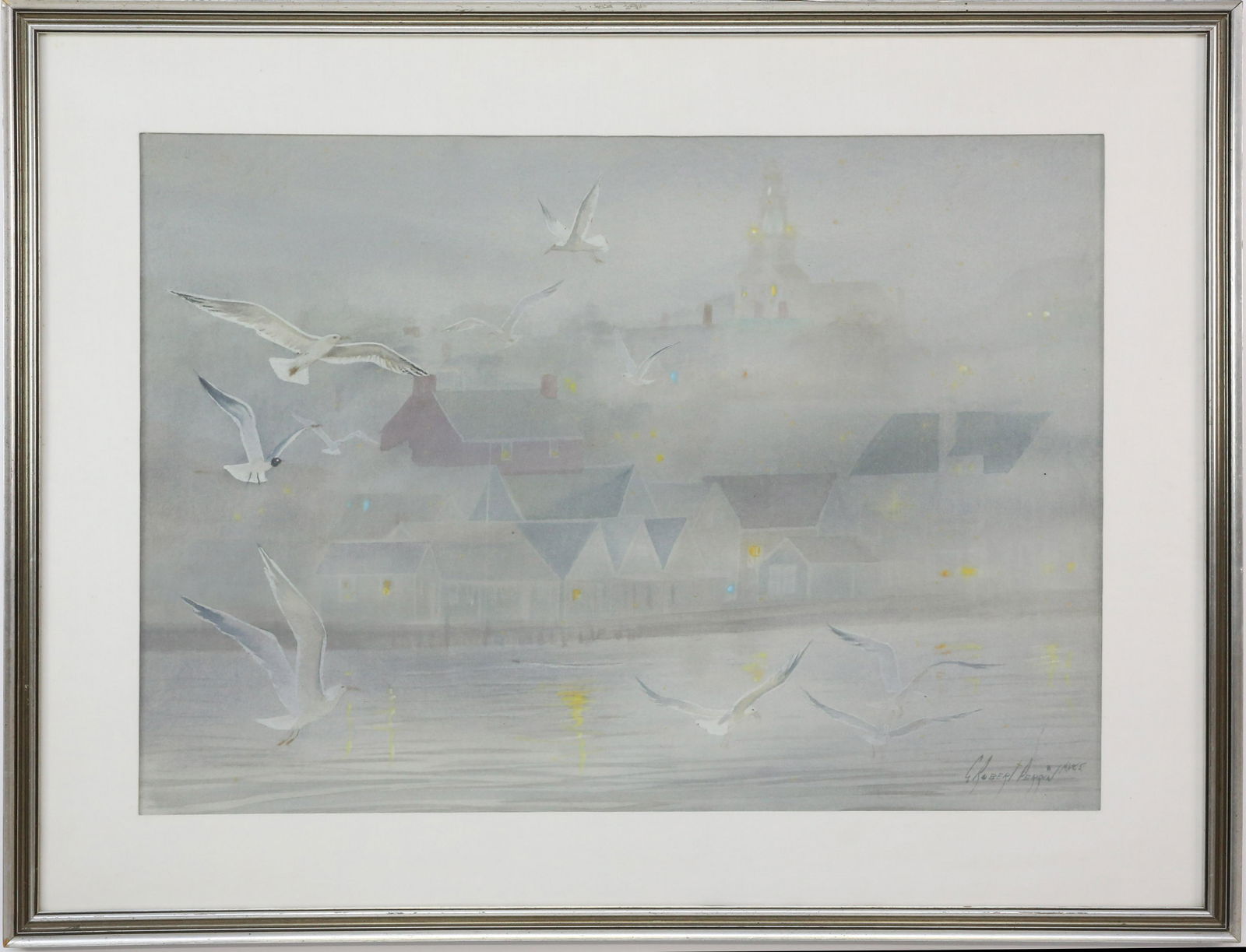 Robert Perrin Watercolor on Paper "Seagulls Taking Flight in Foggy Nantucket" (1 of 7)