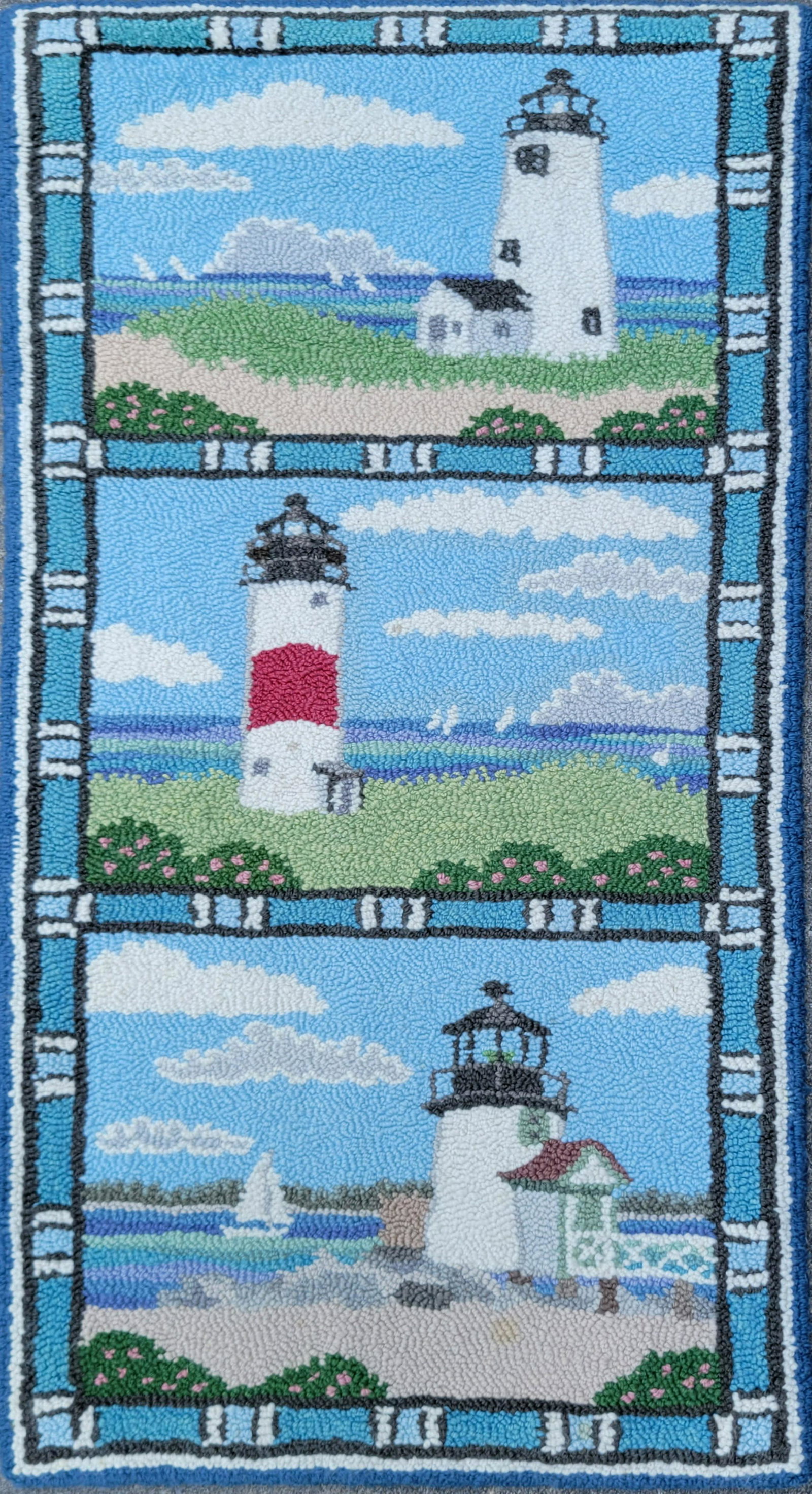 Mcadoo Hooked Rug Depicting Three Nantucket Lighthouses, circa 1997 (1 of 4)