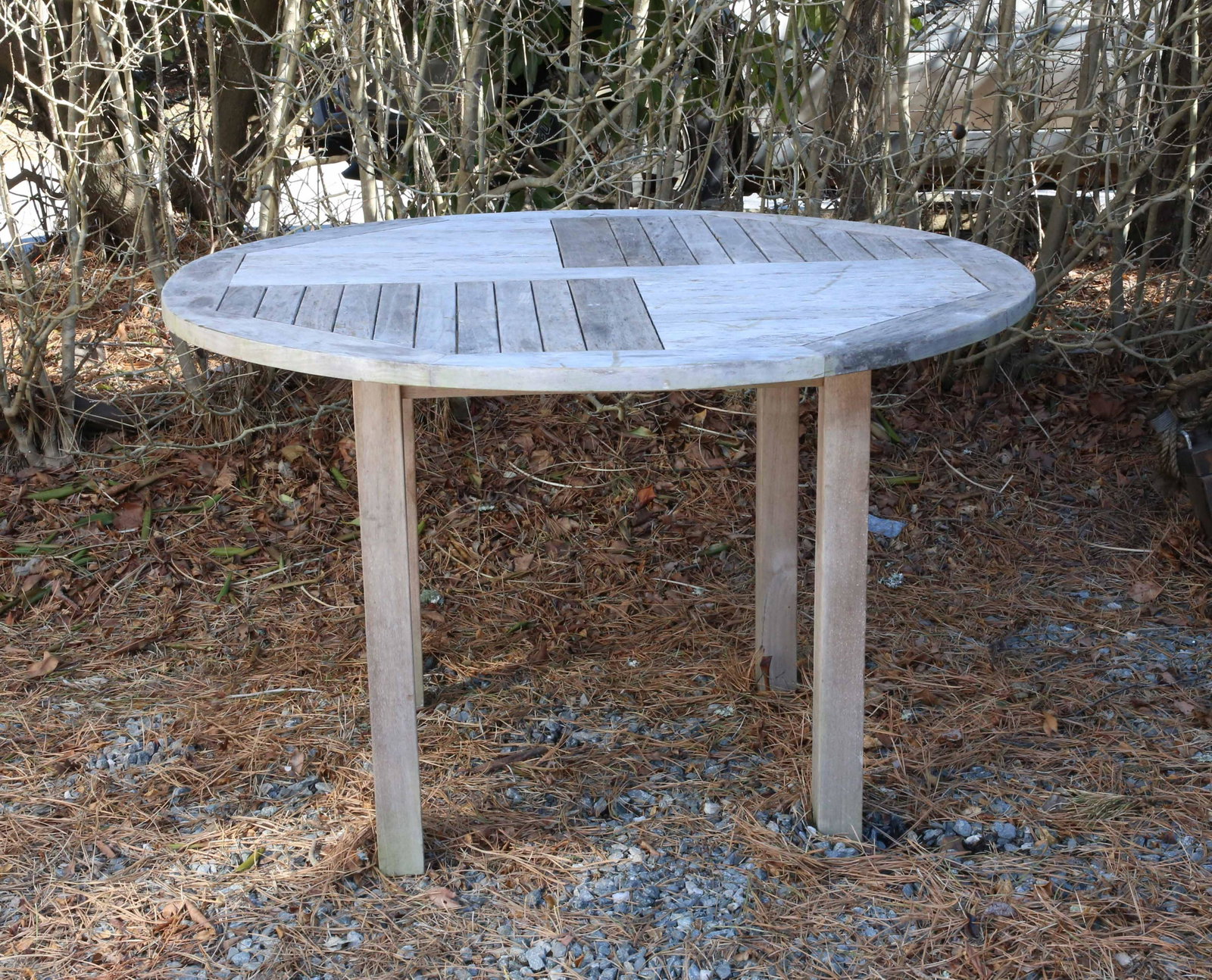 Petite Round Teakwood Breakfast Table: Petite Round Teakwood Breakfast Table Height 30 in. Diameter 47 in.