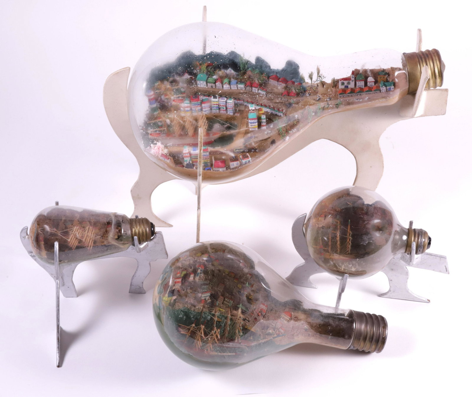 Collection of Four Vintage Lightbulb Maritime Cityscape Dioramas (1 of 8)