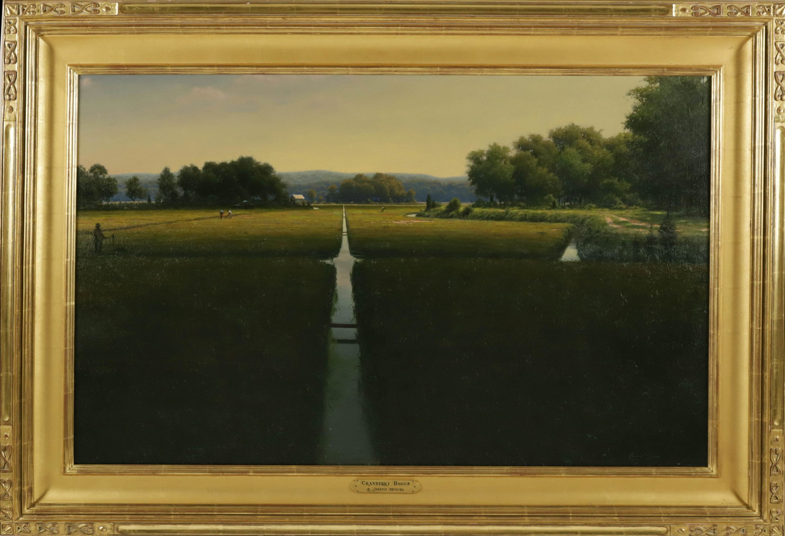 Joseph McGurl (Massachusetts b. 1958) Oil on Canvas "Cranberry Boggs": Joseph McGurl (Massachusetts b. 1958) Oil on Canvas "Cranberry Boggs", signed and dated lower right Joseph McGurl and on reverse of canvas, in molded gold leaf frame 28 in. x 46 in. Framed 37 in. x 55
