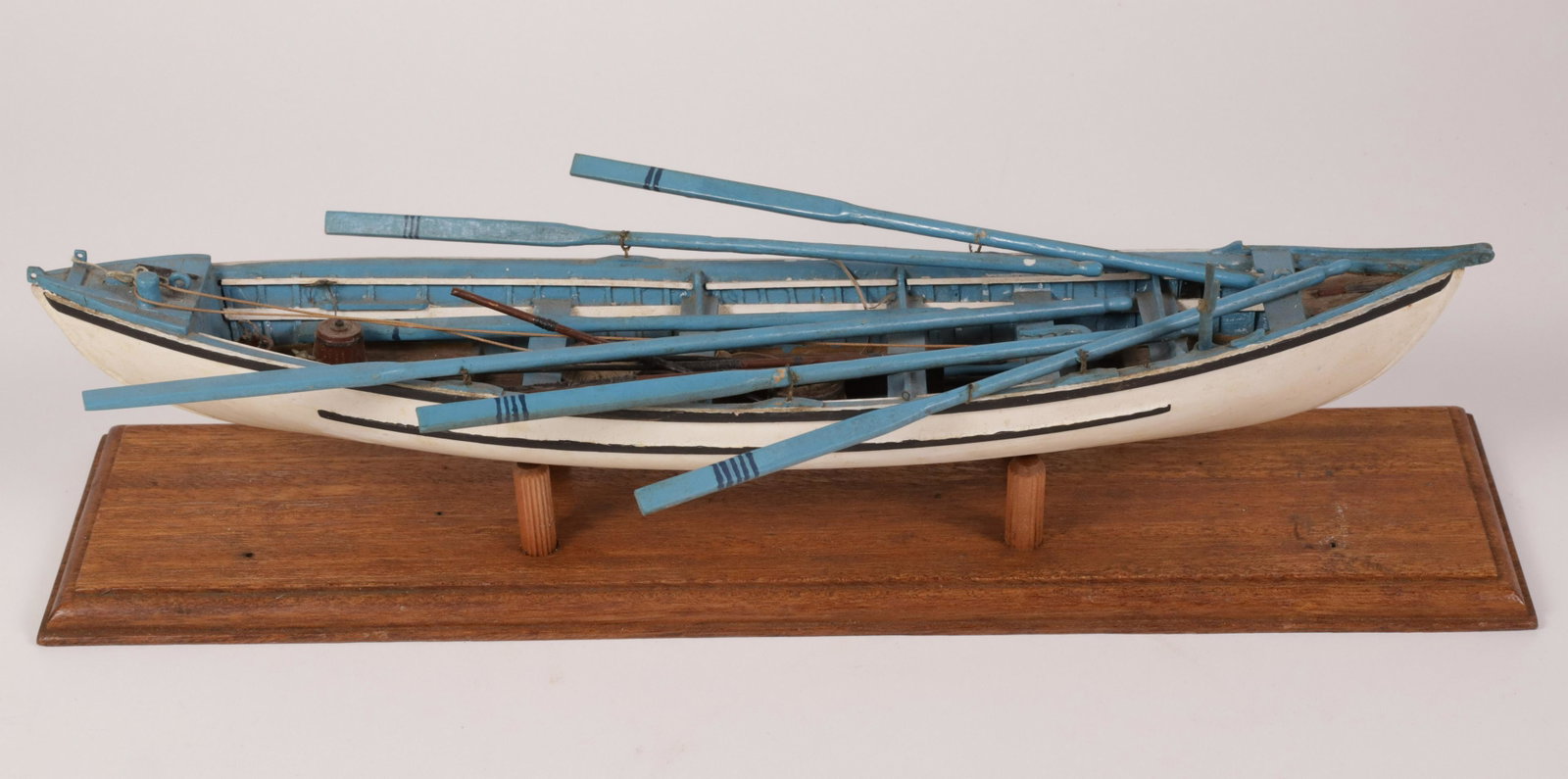 Vintage Handcrafted Model of a Whaleboat: Vintage Handcrafted Model of a Whaleboat, complete with oars, harpoon, lines and other tools Length 15 in.