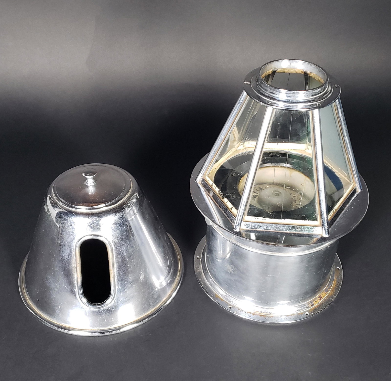 Antique Ritchie Chrome Skylight Yacht Binnacle Compass: Antique Ritchie Chrome Skylight Yacht Binnacle Compass, Boston Mass., manufactured by Edward Samuel Ritchie (1814-1895), with removable cover/shade. Height 13.5 in. Diameter 3.5 in.