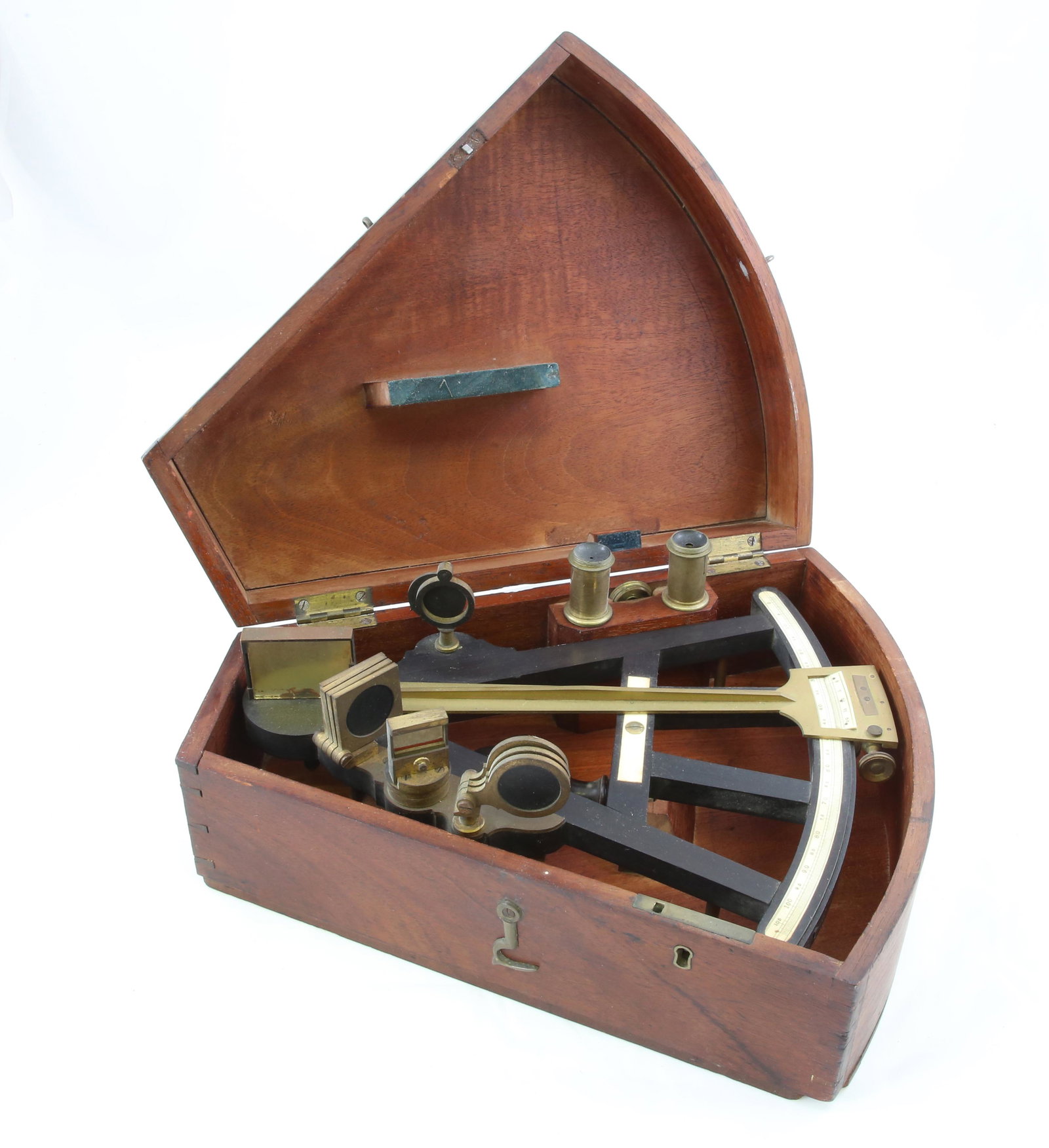 Antique Brass, Ebony and Bone Sextant in Dovetailed Fitted Box, 19th Century: Antique Brass, Ebony and Bone Sextant in Custom Dovetailed Fitted Box, 19th Century Height 5 in. Width 12 in. Depth 13 in.