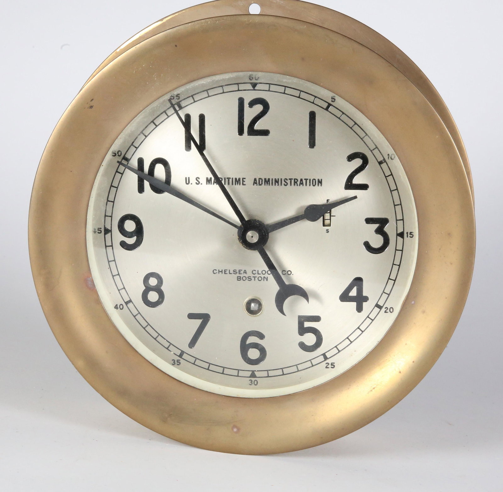 U.S. Maritime Administration Chelsea Clock Co. Boston Ship's Clock: U.S. Maritime Administration Chelsea Clock Co. Boston Ship's Clock, in brass case and serial #702887 Diameter 7.5 in.