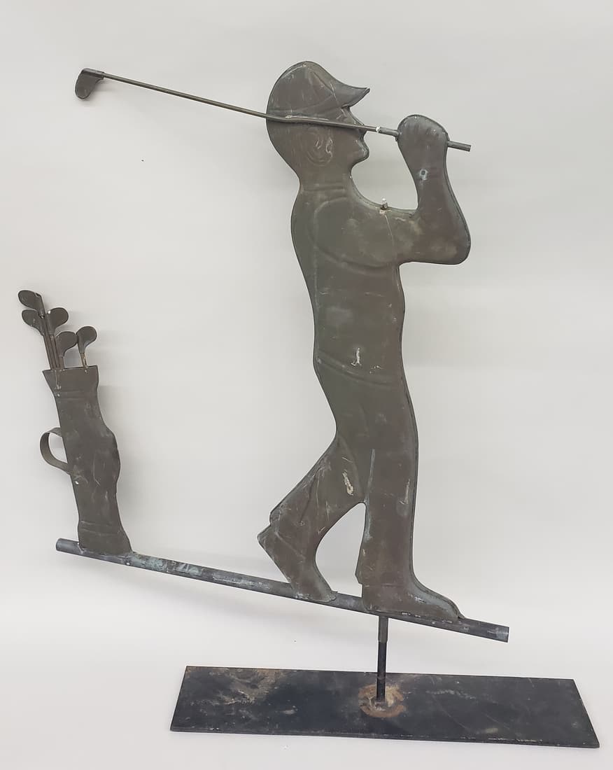 Vintage Figural Copper Animated Golfer Weathervane, 20th Century Auction