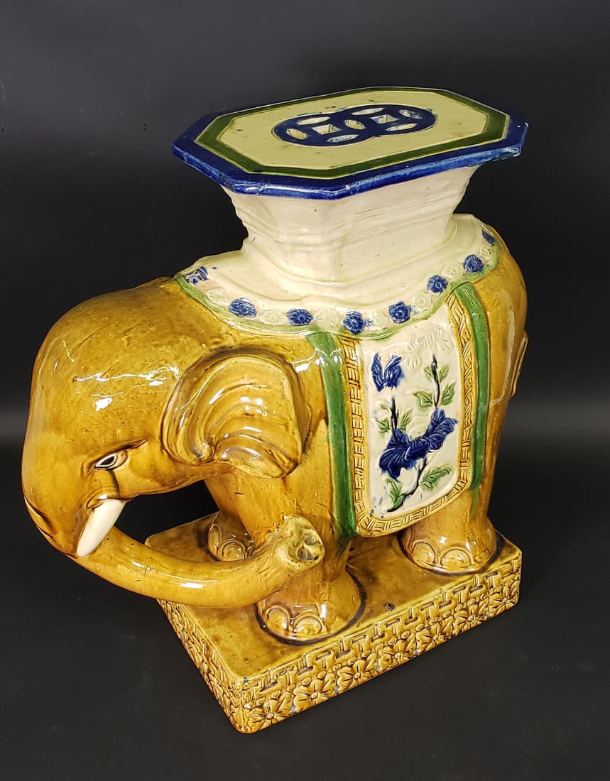 Vintage Glazed Figural Ceramic Chinese Royal Elephant Garden Stool (1 of 10)