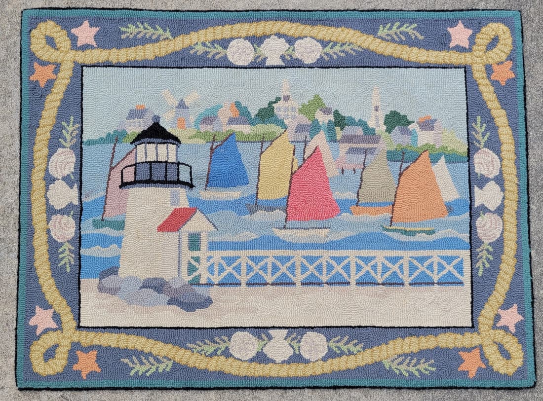 Vintage Claire Murray Nantucket Rainbow Fleet Brant Point Hooked Rug (1 of 4)