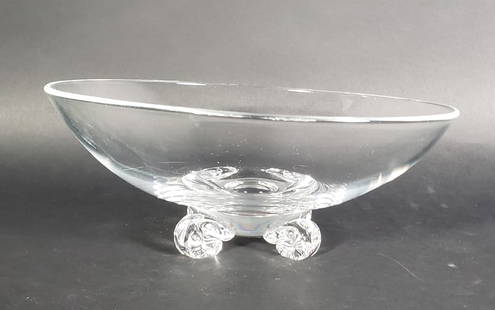 John Dreves Signed Steuben Clear Crystal Scroll Foot Bowl: John Dreves Signed Steuben Clear Crystal Scroll Foot Bowl Height 4.25 in. Diameter 10.5 in.