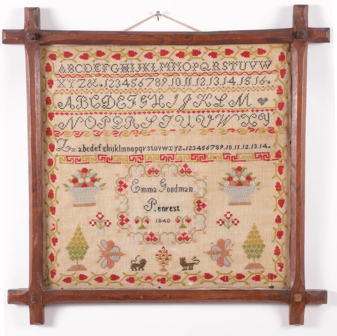 Needlework Sampler By "Emma Goodman Penrest, 1840" (1 of 6)