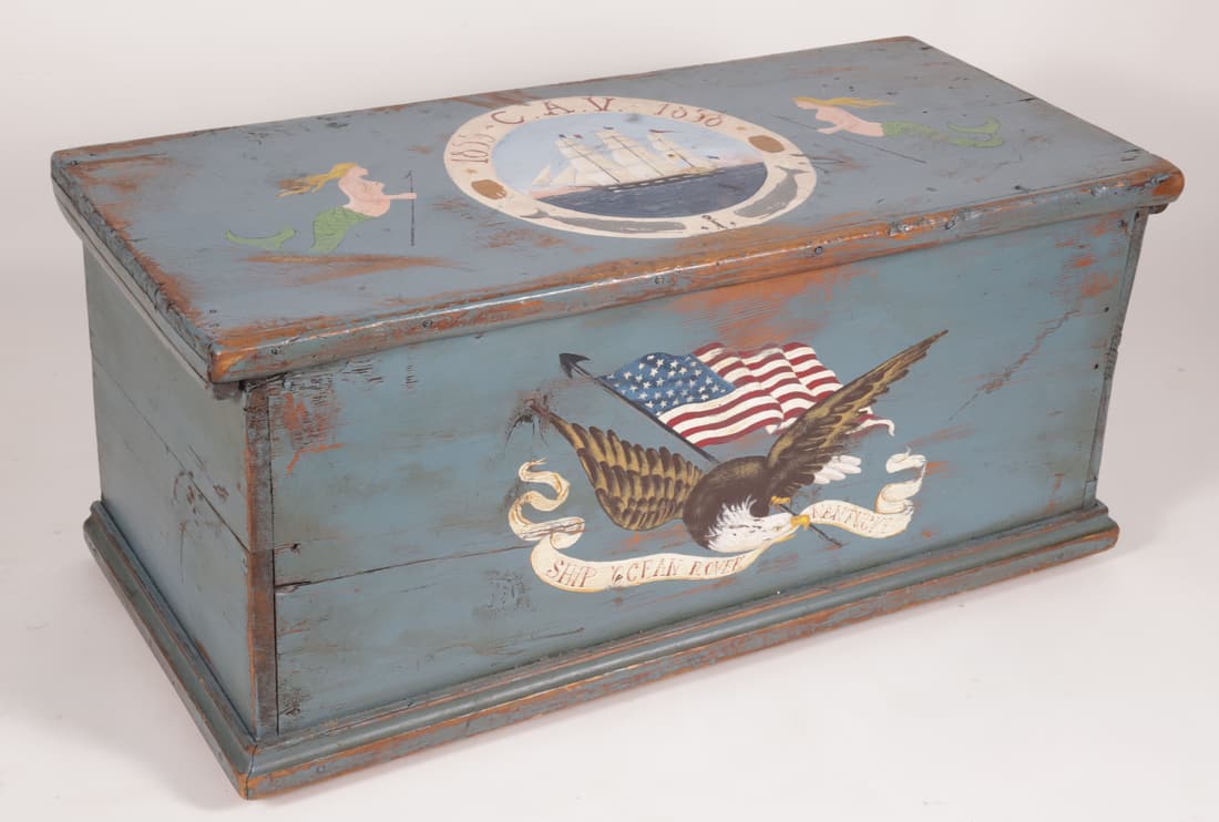 Antique Pine Decorated Blanket Chest (1 of 7)