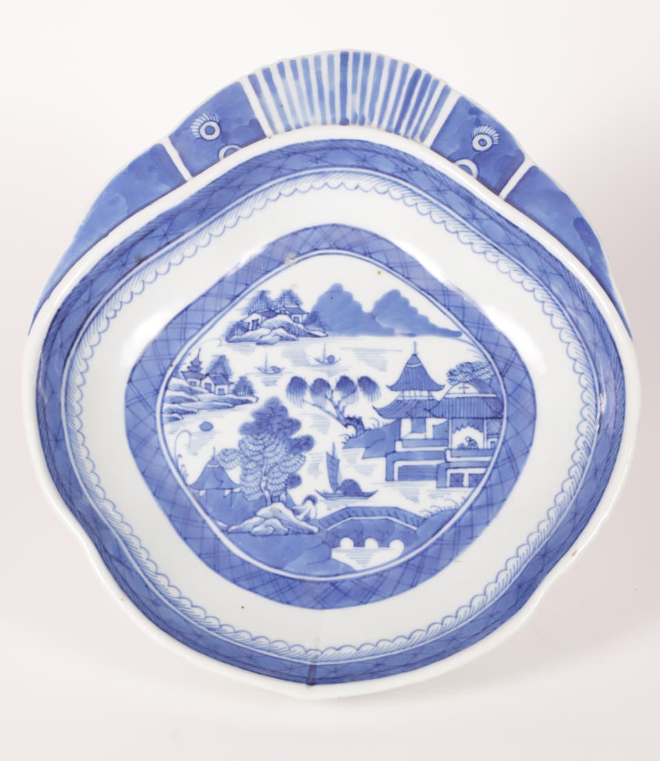 Canton Blue and White Shrimp Dish, 19th Century (1 of 4)