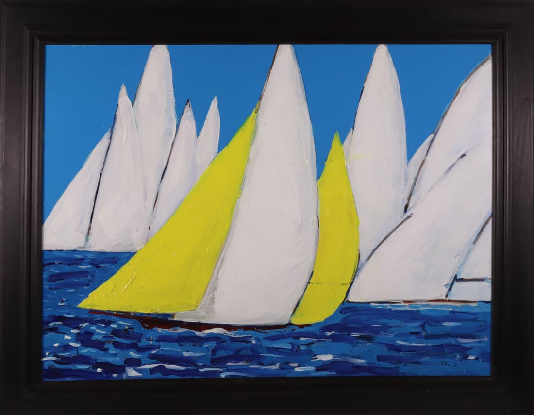 Eli Wilner Oil on Canvas "Regatta": Eli Wilner Oil on Canvas "Regatta"signed lower right, in molded wood frame 35 in. x 47 in. Overall 46 in. x 58 in.